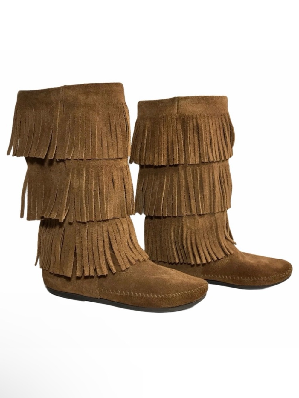MINNETONKA 3 Layer Fringe Boots Brown Suede